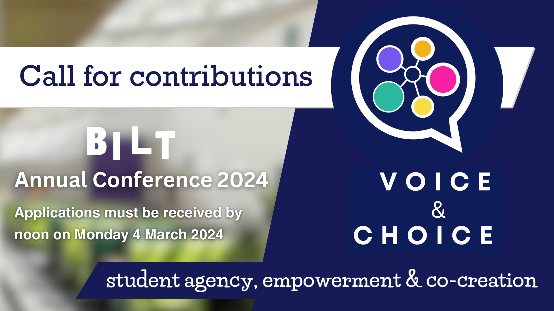 Logo featuring a speech bubble with coloured symbols and text giving the title and details of the conference